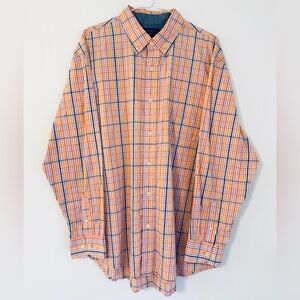 Saddlebred Orange and Blue Plaid Men's Long Sleeve Button Down Shirt Large